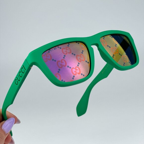 Gucci GG1571S 004 BRAND NEW Sunglasses Green Blue Mirrored Logo Unisex Square